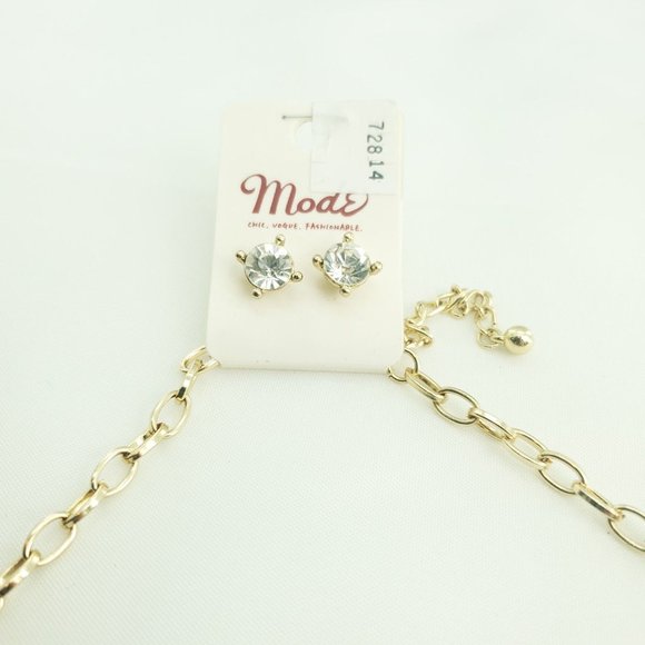 Mode Black Clear Gold Chain Jewelry Ensemble Statement Necklace With Earrings - Picture 7 of 11